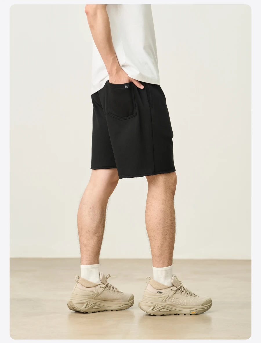 Men's Oversize Athletic Shorts - 390gsm Drawstring Raw Hem Running Shorts