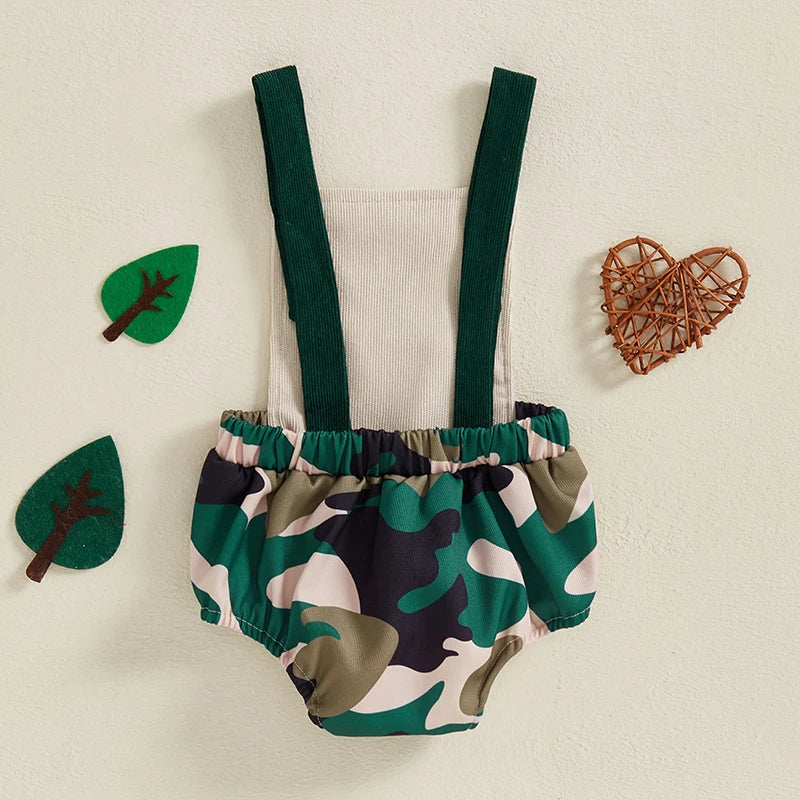 0-18M Baby Boys Romper Summer Sleeveless Square Neck Animal Embroidery Camouflage Print Newborn Overalls
