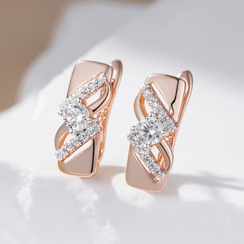 Natural Zircon Drop Earrings For Women Luxury 585 Rose Gold Silver Colour