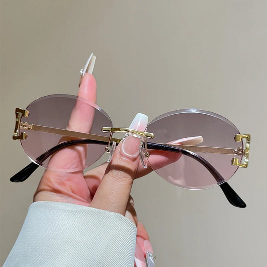 Rimless Oval Sunglasses – Vintage Gradient Unisex