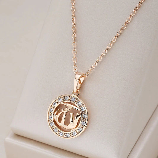 Women 585 Rose Gold Colour Natural Zircon Ethnic Hollow Pendants Necklaces