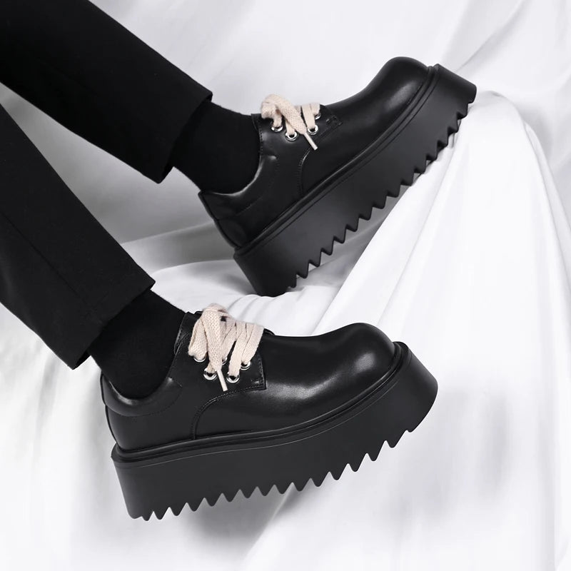 Men’s Platform Casual Genuine Leather Thick Sole British Shoes