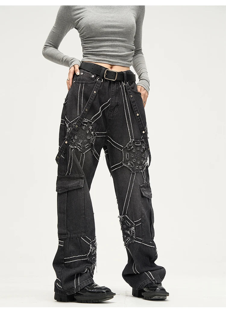 Men's Spider Splicing Baggy  Denim  Jeans