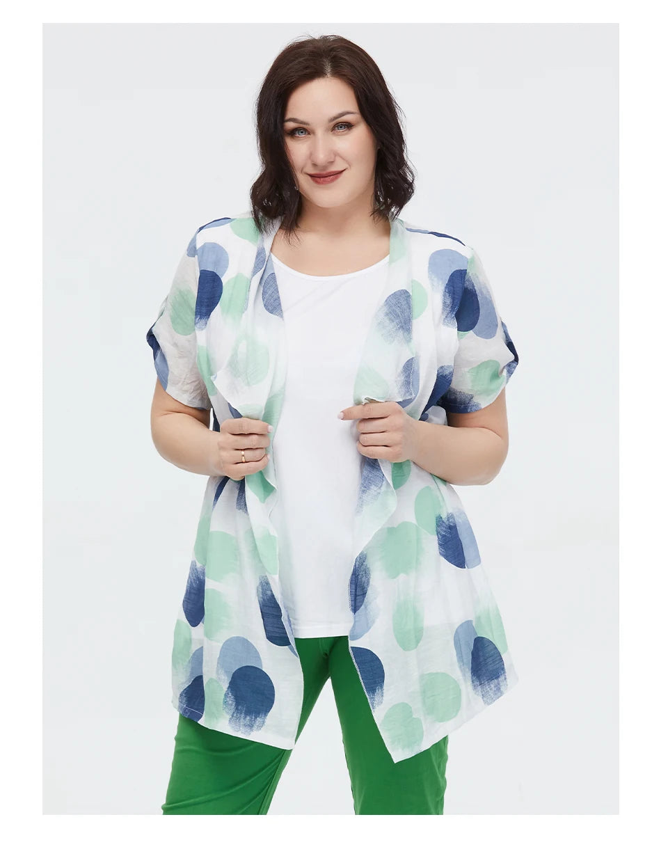 Women's Oversized Fake Two-Piece Print Shirt Blouse