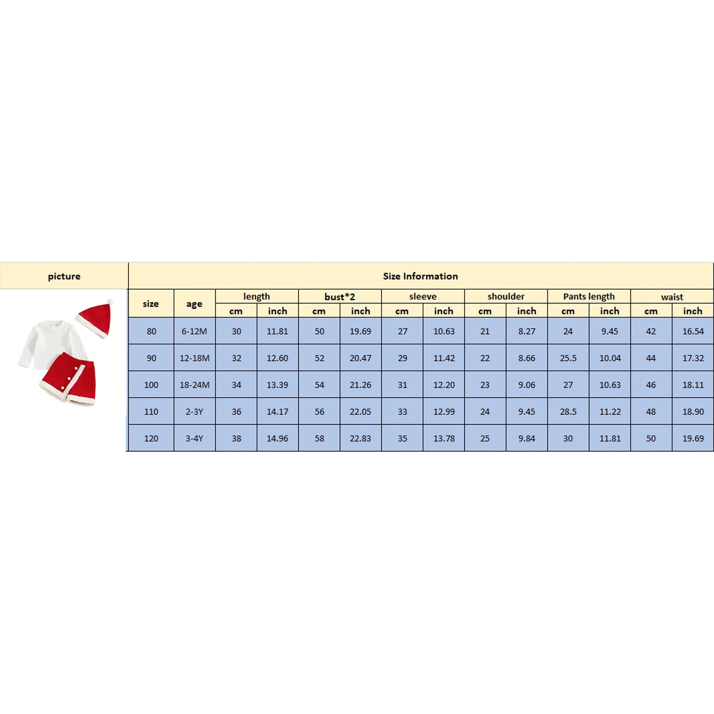 Baby Girls Christmas Outfit Set - Long Sleeve Top, Skirt Shorts & Santa Hat (0-4Y)