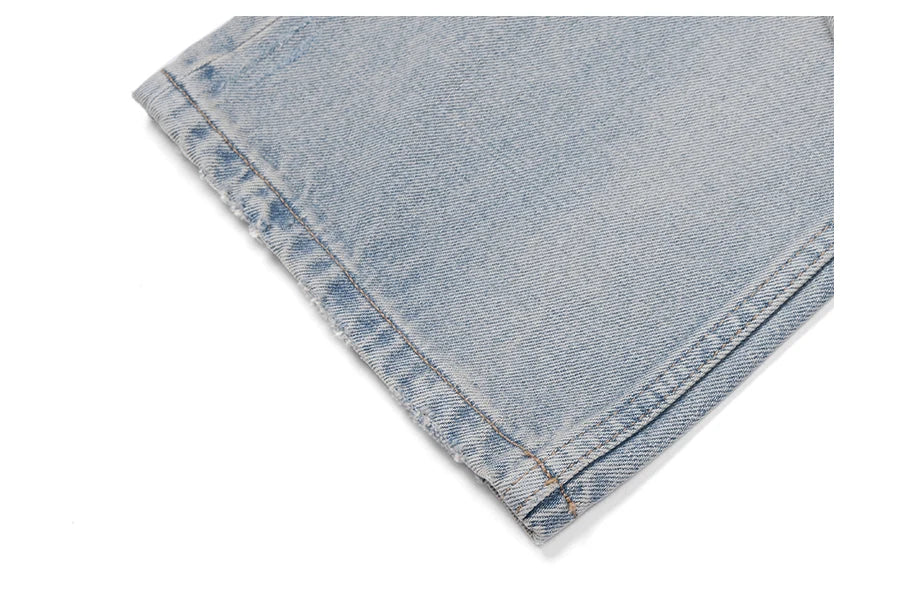 Men's Denim 13.7oz Fabric Washed Vintage Ripped Hole Jeans