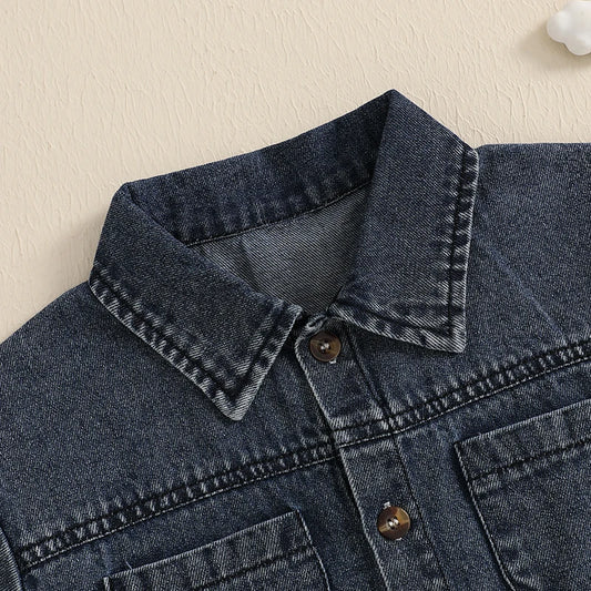 2-6Y  Kids Boys Girls Summer Denim Clothes Sets Short Sleeve Button-down Shirt with Elastic Waist Shorts