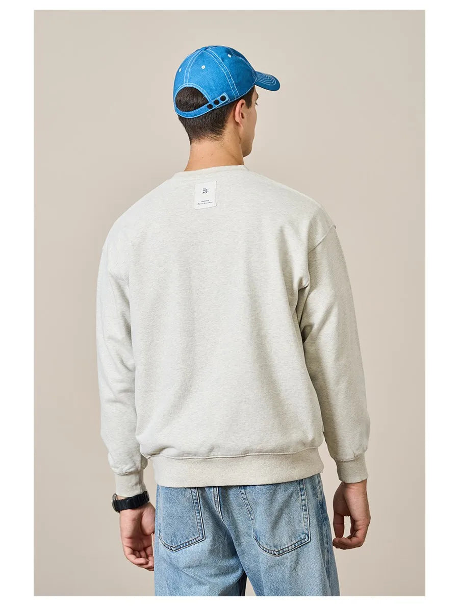 Men's Heavyweight Oversized Letter Embroidery Sweatshirt – 390g Cotton Pullover