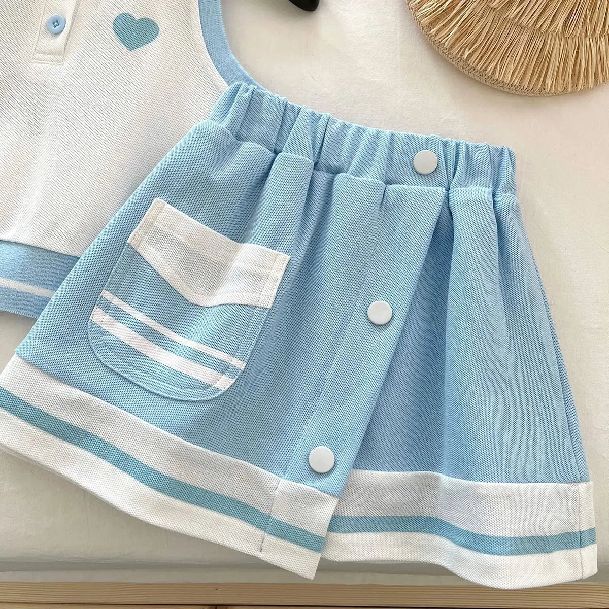 Girl's  Casual Sportswear Sleeveless Polo Shirt and Skirt College Style Easter Children's Sets