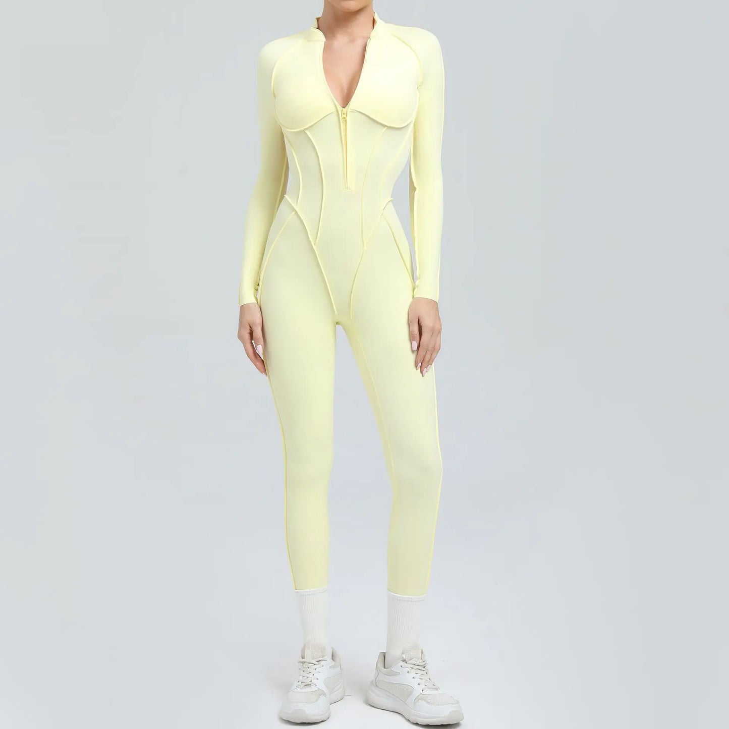 Nylon Jumpsuit - Yoga Fitness Bodysuit with Zipper