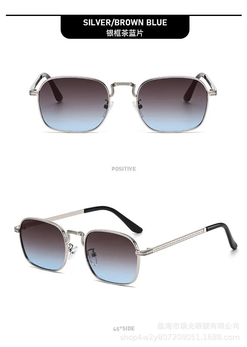 Retro Square Oval Metal Sunglasses - UV400 Protection for Women & Men