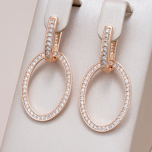 Women Natural Zircon Big Drop Earring  585 Rose Gold Colour