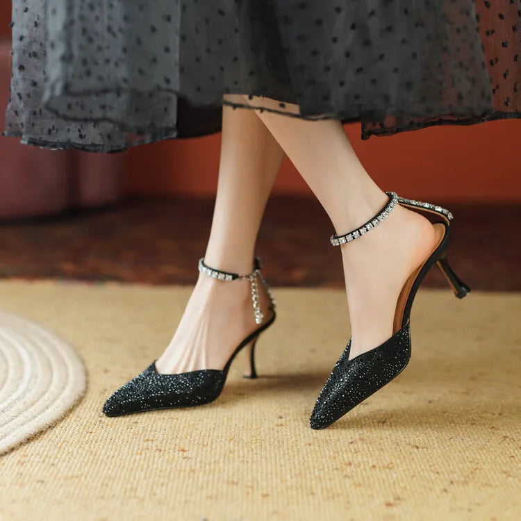 Women's Pointed Toe Rhinestone Wedding Sandals - Bowknot Pendant Pumps