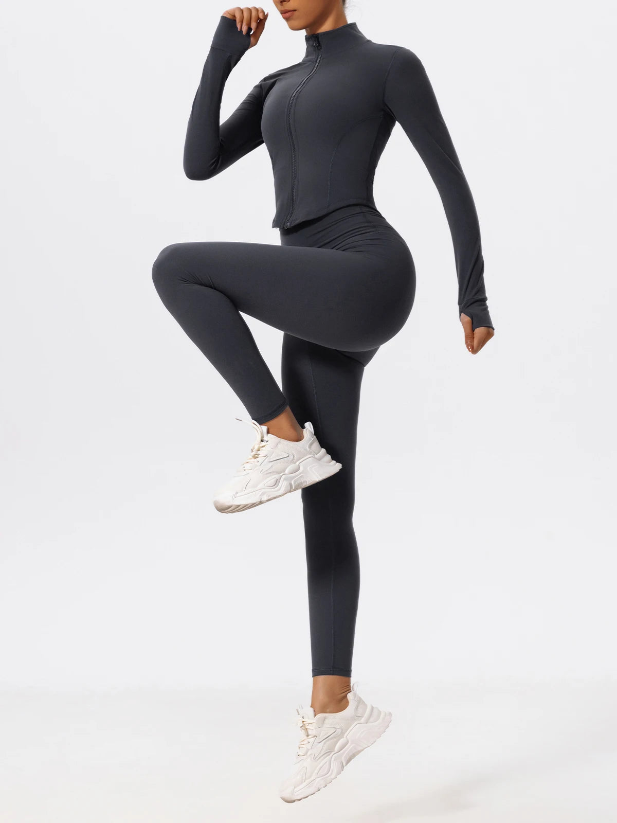 Ultra-Soft 2-Piece Gym Set - Long Sleeve Jacket & High Waist Leggings