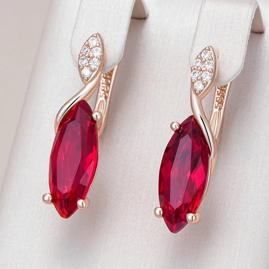 Rhombus Red Zircon Long Drop Earrings - Rose Gold Vintage Jewellery