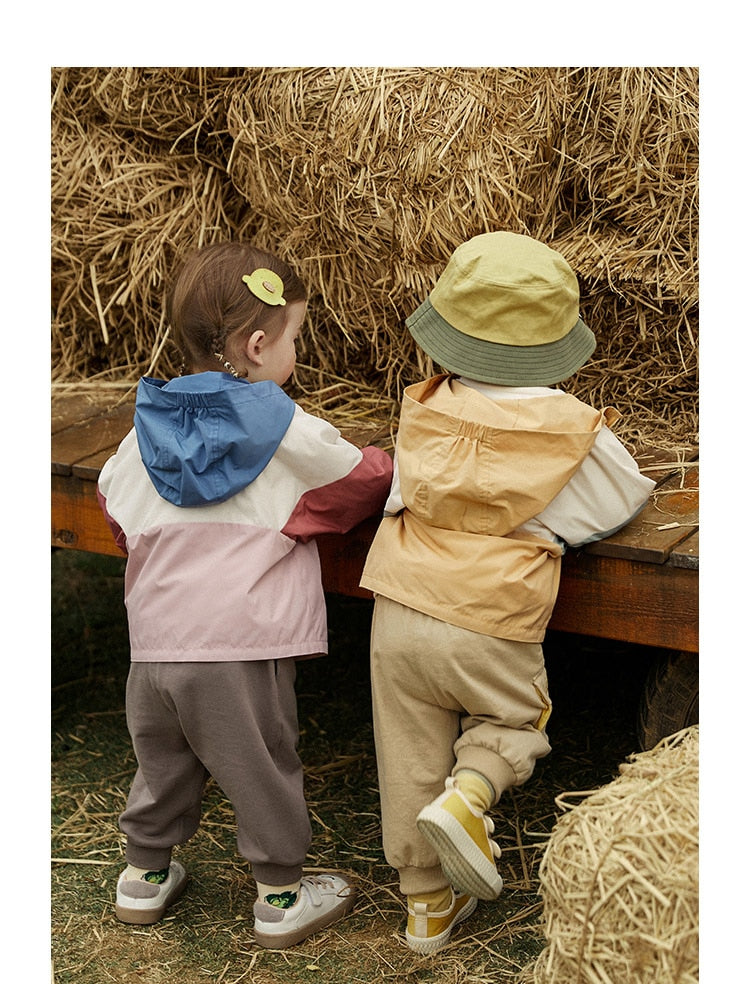 Children's Patchwork Hooded Outwear Windbreaker