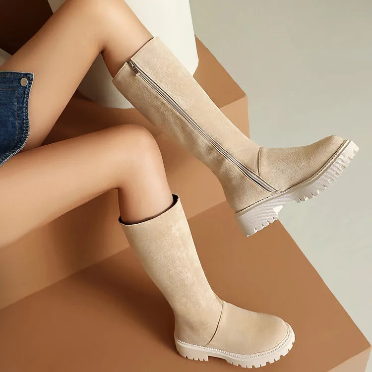 Faux Suede Ankle Boots - 5cm Flat Heel with Belt Buckle Detail