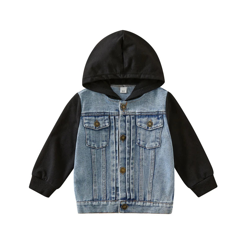 1-6Y  Kids Boys Autumn Jacket Outwear  Denim Solid /Camouflage Patchwork Hooded Jacket