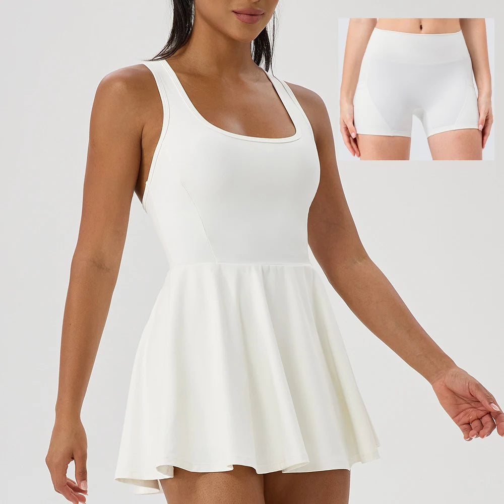 Women's Sleeveless Tennis Dress - Two Piece Fitness Yoga Set Quick Dry Athletic