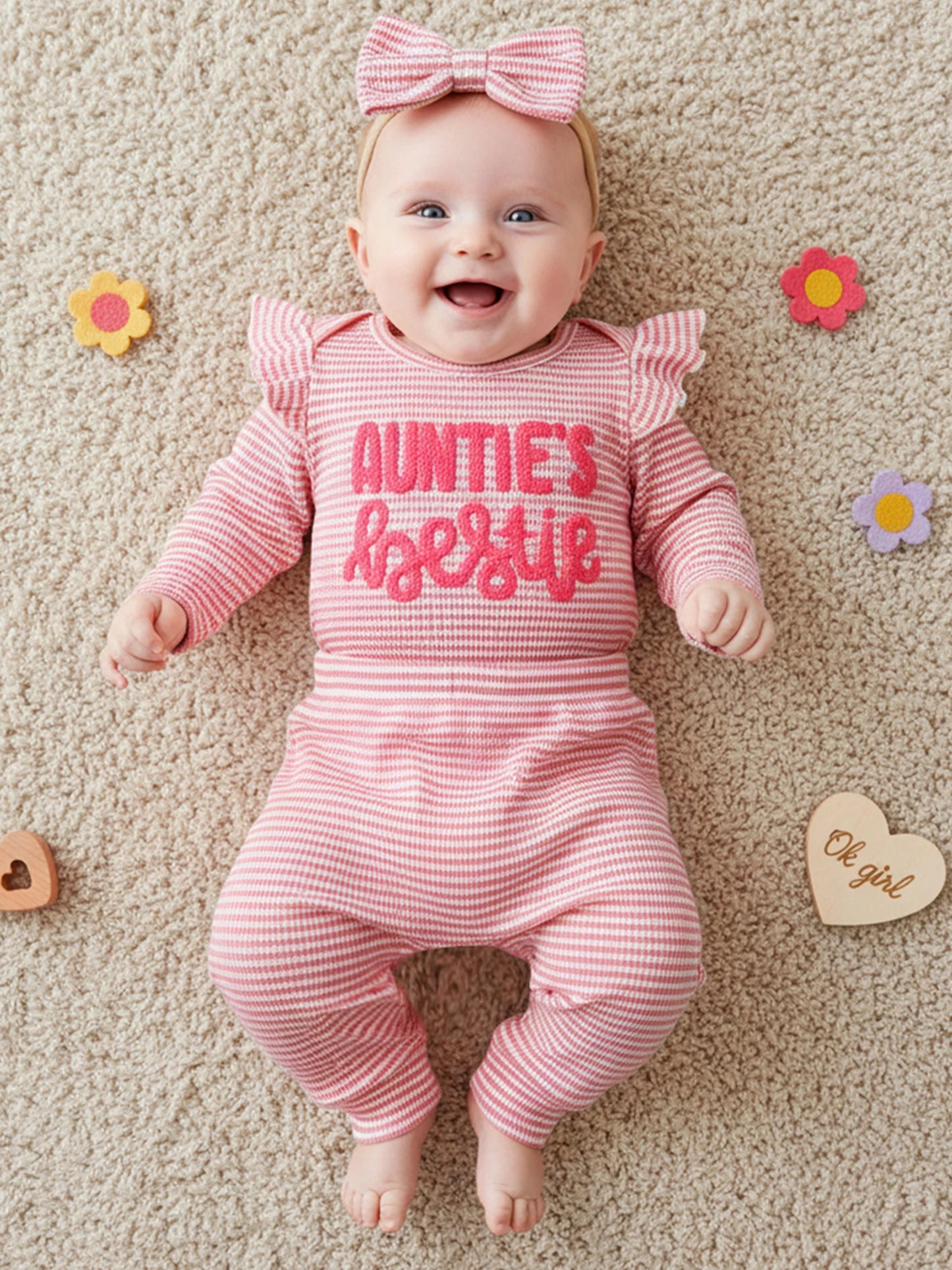 Newborn Baby Girls 3-Piece Outfit Set - Striped Romper, Pants & Headband (0-12M)