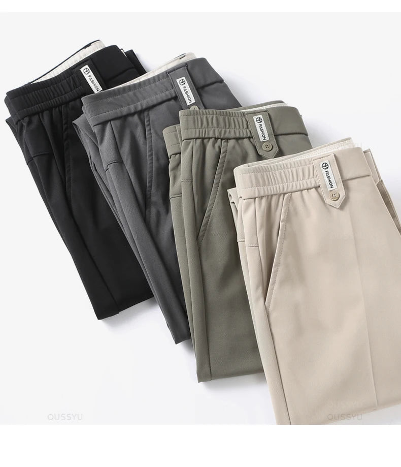 Men's Ankle-Length Straight Leg Trousers | Elastic Waist | Sash Detail | Midweight | All Season | Smart Casual