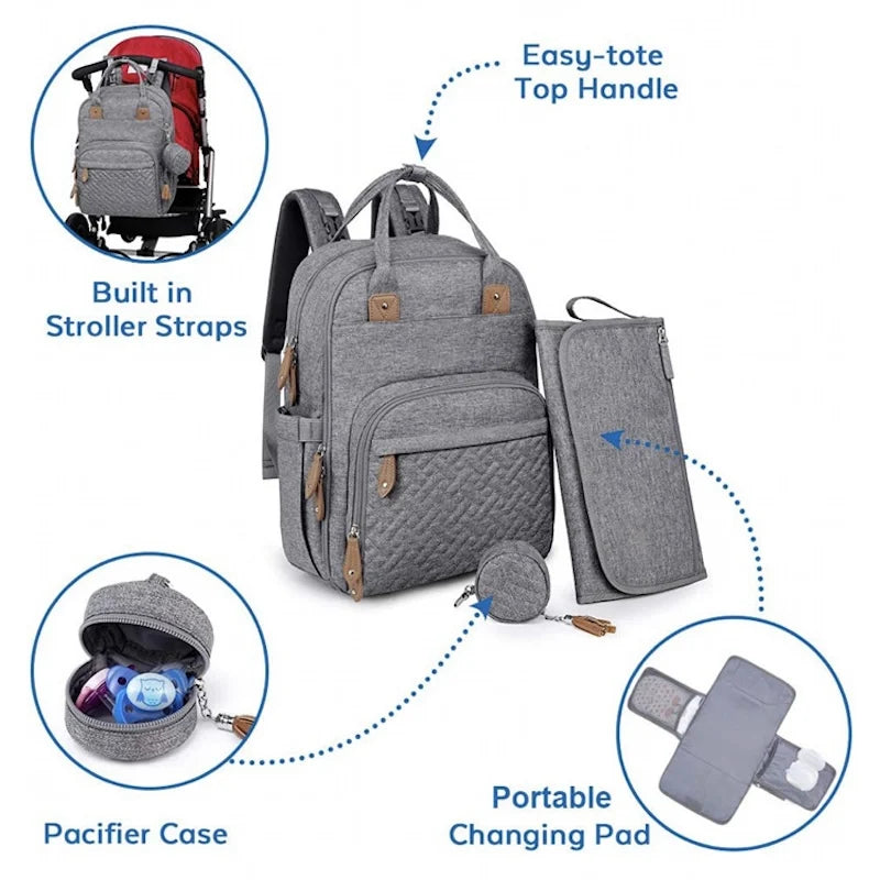 3-Piece Parent Bag Set - Large Capacity Waterproof Nappy Bag