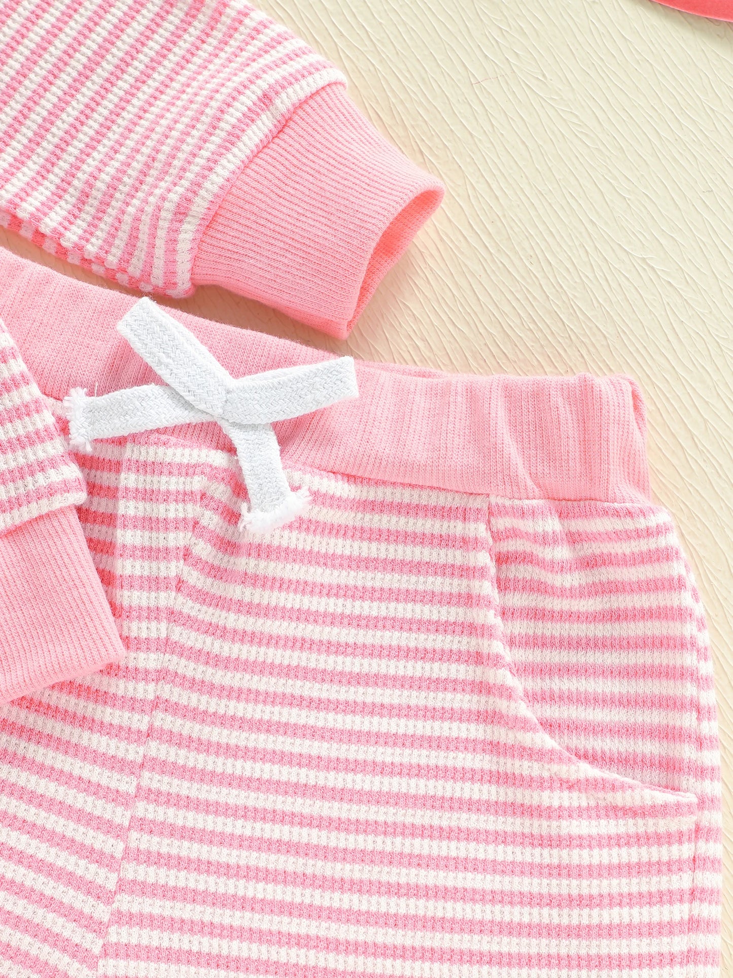 Baby Girls Valentine's Day Striped Heart Embroidery Long Sleeve Pullover and Pants Set