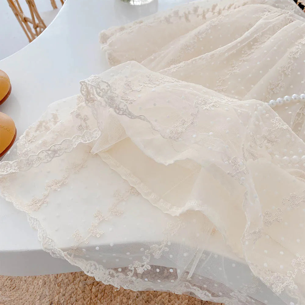 Girls' Lace Tulle Princess Dress – Long Sleeve Party & Wedding Dress