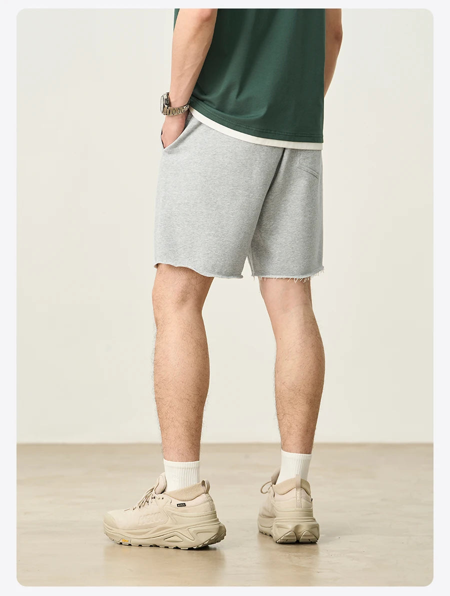 Men's Oversize Athletic Shorts - 390gsm Drawstring Raw Hem Running Shorts