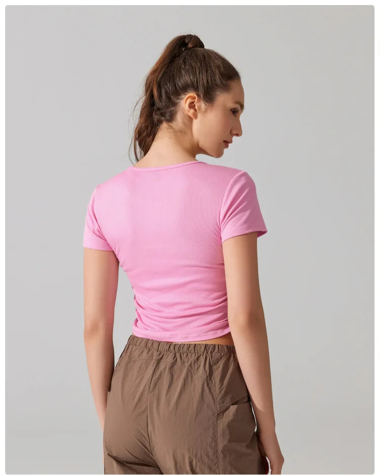 Women's Breathable Yoga Crop Top - Slim Fit Athletic T-Shirt