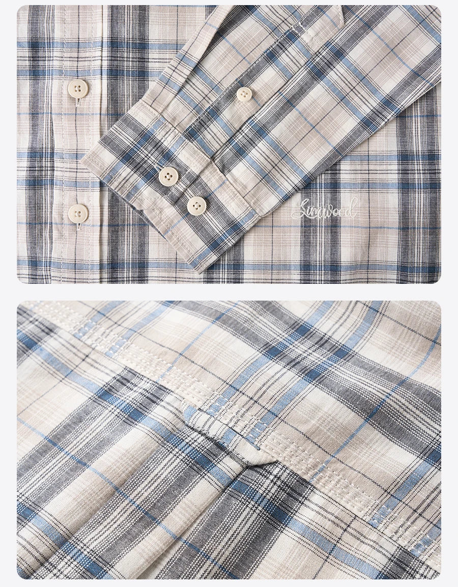 Men's  Premium Cotton Linen Plaid Shirt - 180gsm Oversize Casual