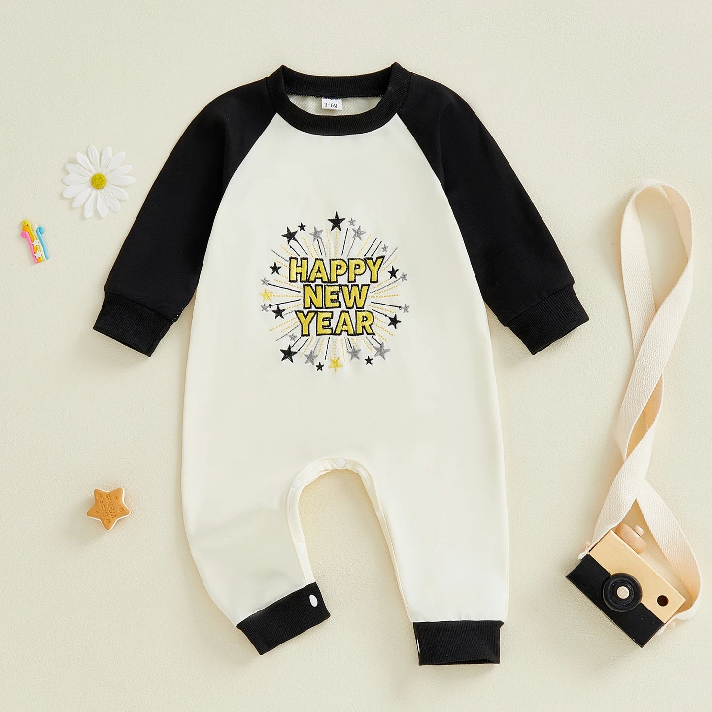 Newborn Baby Boys New Year Romper - Letter Embroidery Footless Pajamas