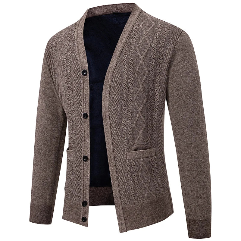 V-Neck Knit Cardigan - Casual Solid Colour Sweater Coat