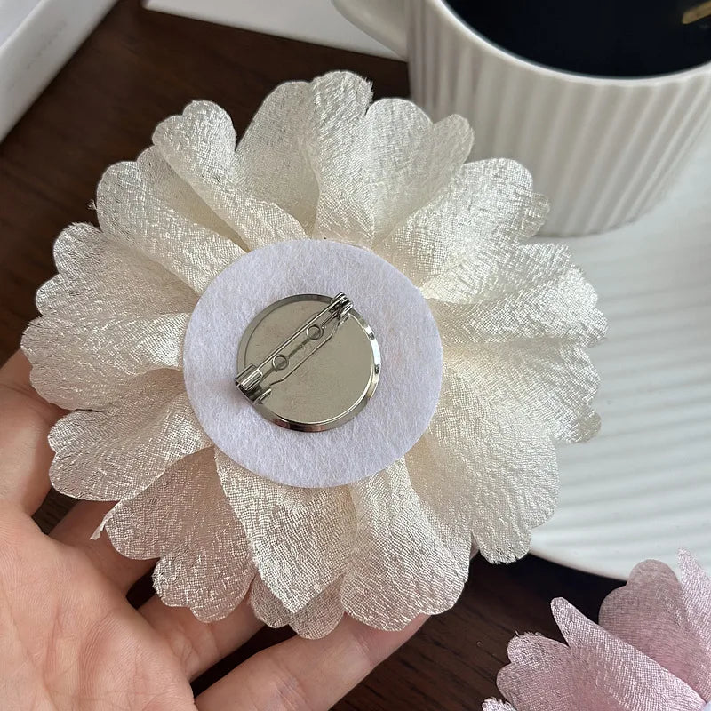 Camellia Chiffon Flower Brooch - Elegant Lapel Pin Wedding Corsage