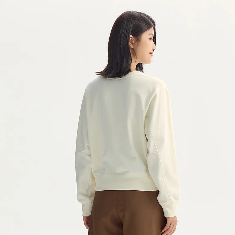Women's Basic Round Neck Sweatshirt - Loose Fit Minimalist Pullover