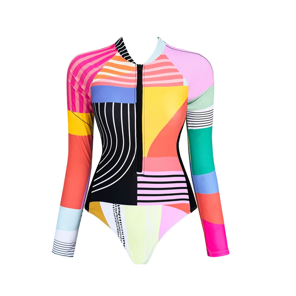 Women's Long Sleeve Swimwear Surfing Zipper Swimsuit