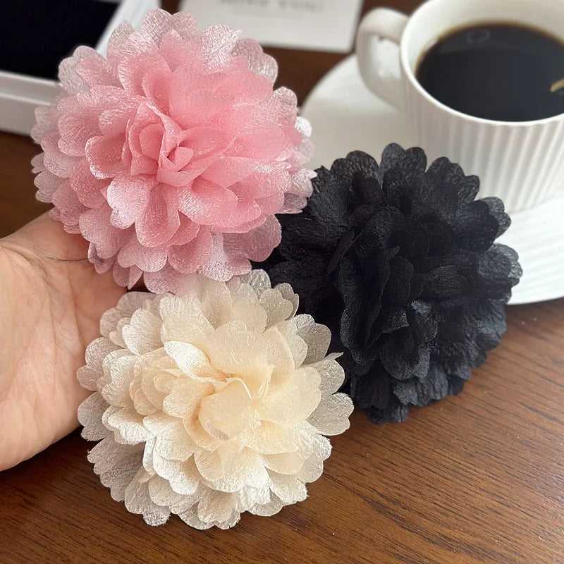 Camellia Chiffon Flower Brooch - Elegant Lapel Pin Wedding Corsage