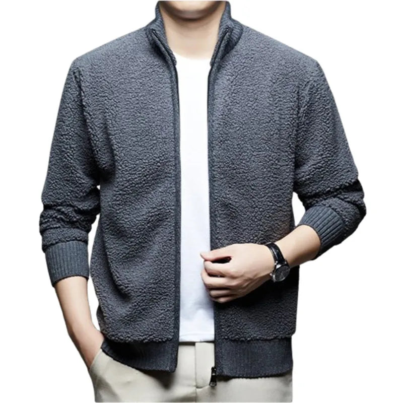 Men's Stand Collar Fleece Cardigan Jacket