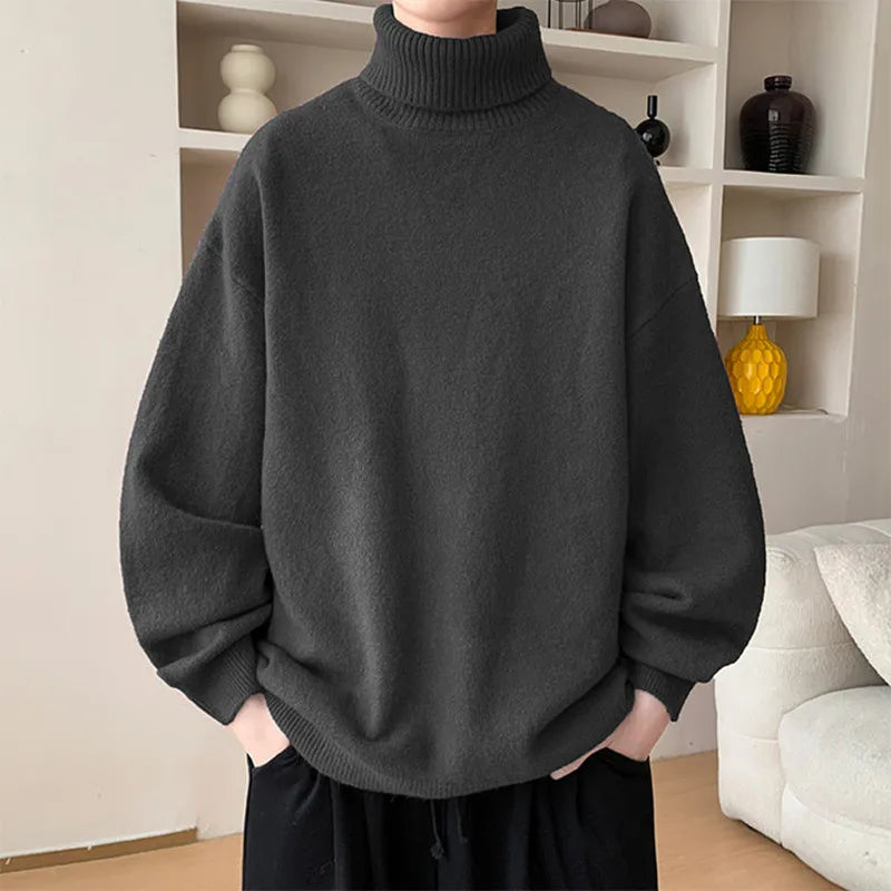 Autumn Loose Turtleneck Sweater - Solid Color Knit Pullover