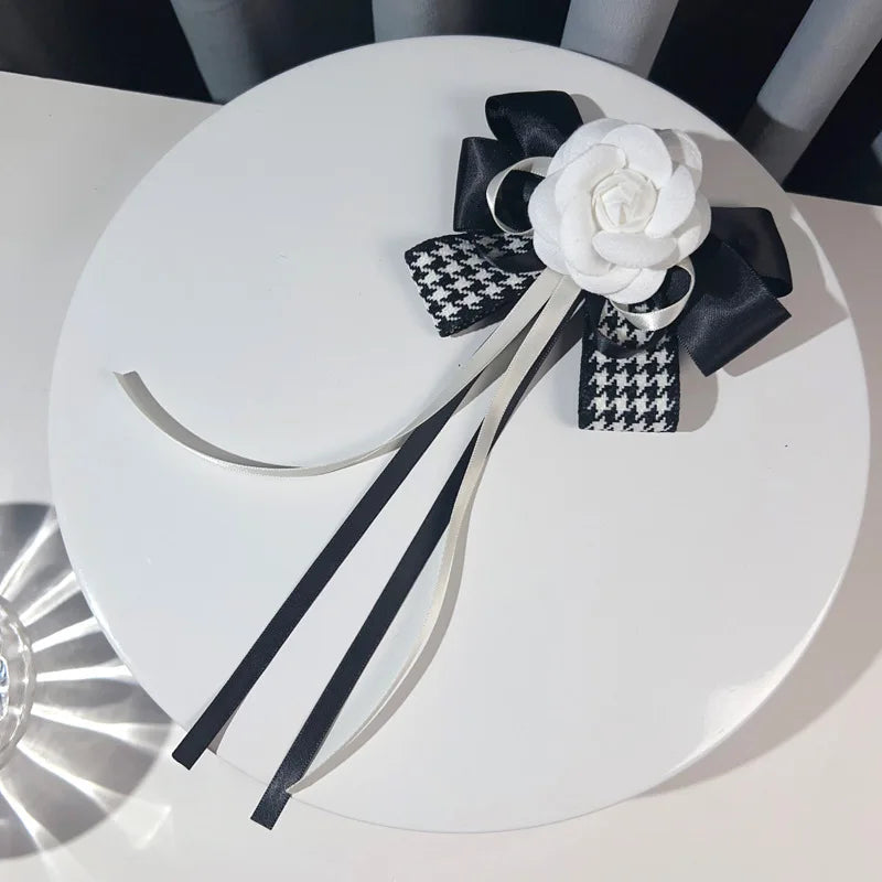 Elegant Fabric Camellia Flower Bow Brooch Pin - Women's Fashion Corsage Shirt Collar Badge Accessory