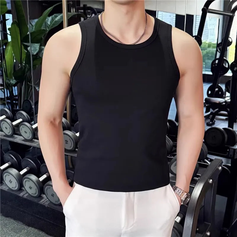 Men's Summer Cotton Tank Top Stretch Sports Sleeveless Fitness Breathable Slim Fit Vest