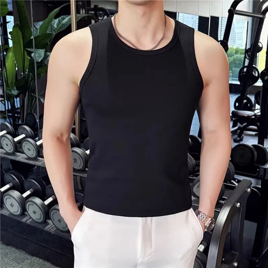 Men's Summer Cotton Tank Top Stretch Sports Sleeveless Fitness Breathable Slim Fit Vest
