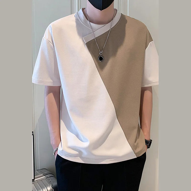 Summer Men Patchwork Round-neck Short Sleeve T-Shirt