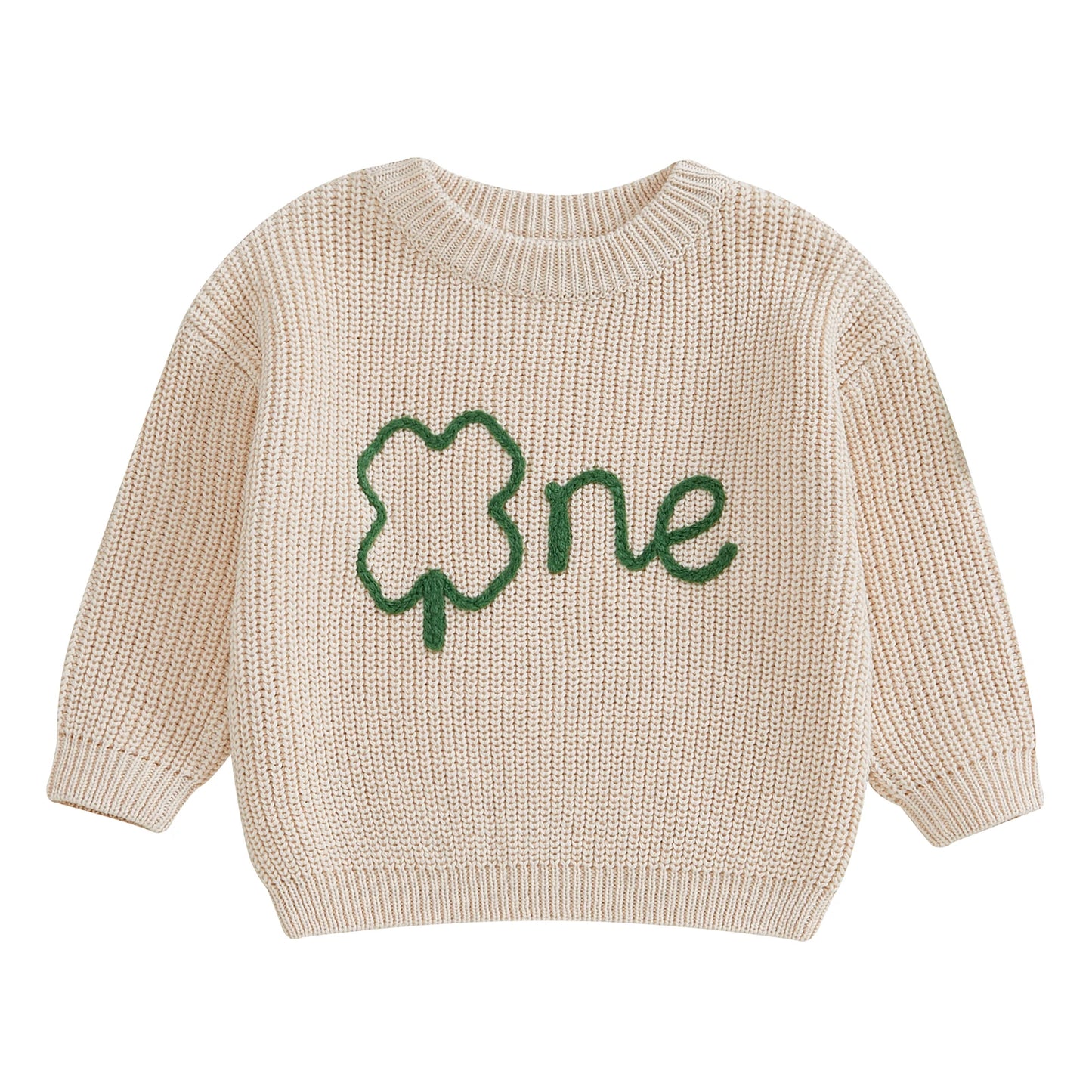 Baby Boys Girls Birthday Sweater 0-18M Clover Letter Embroidery Long Sleeve Pullover Knitwear