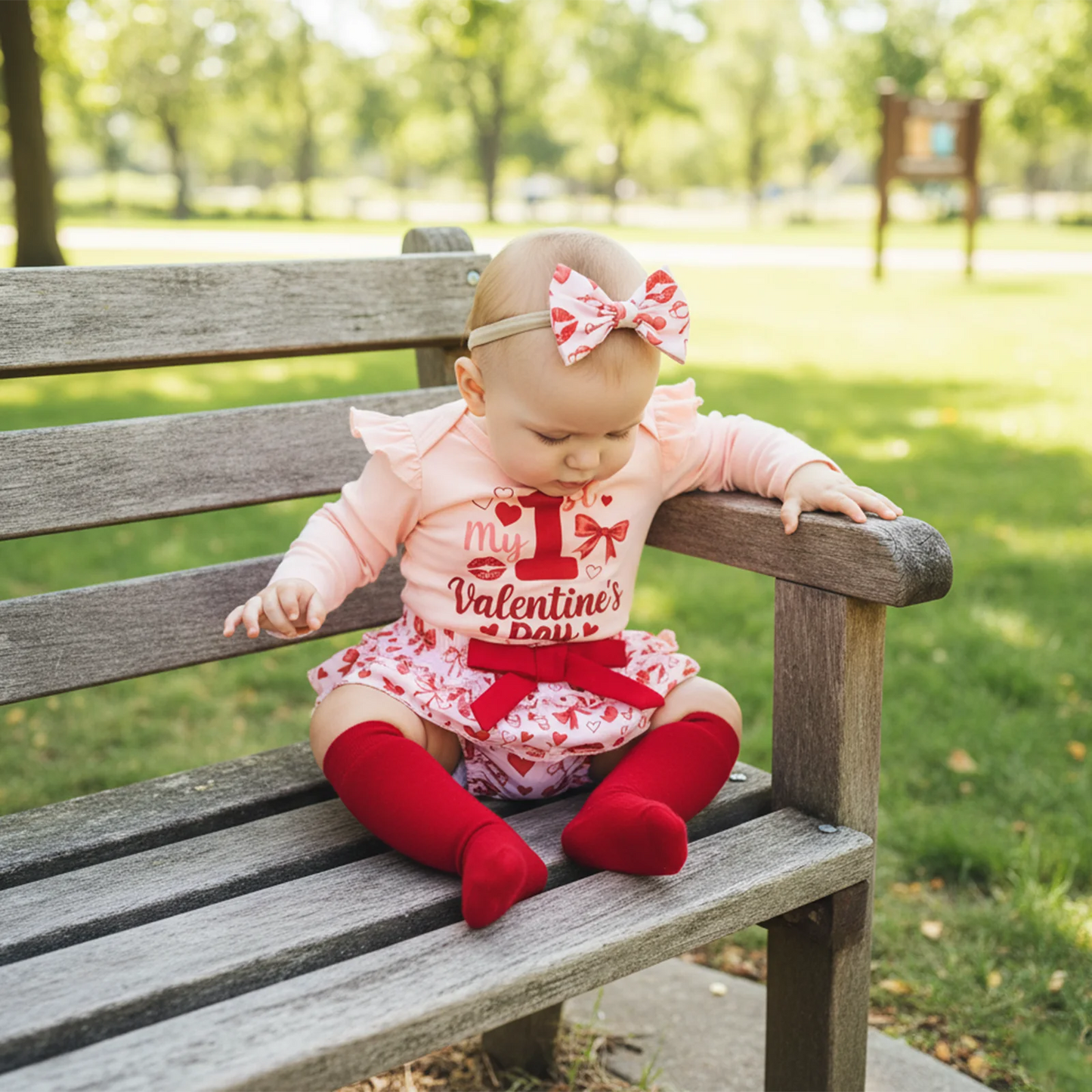 Baby Girls Valentine's Day 4-Piece Outfit Set - Romper, Skirt, Leg Warmers & Headband