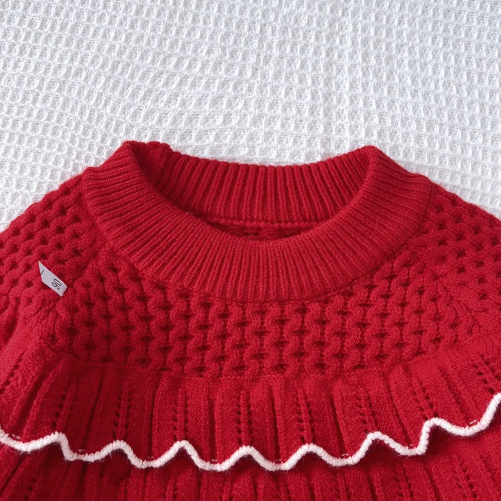 Girl's Diamond Grid Wave Knitted Sweater and Skirt 2-piece Set
