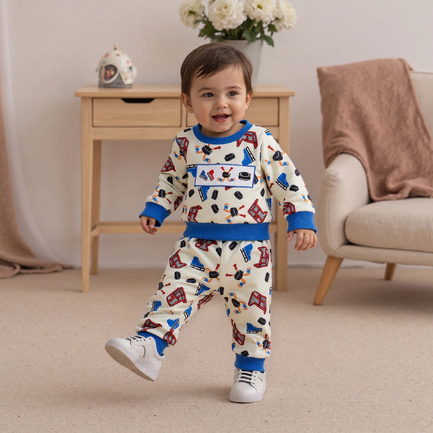 Baby Boys 2-Piece Fall Clothes Set - Cartoon Print Sweatshirt & Pants (0-3Y)