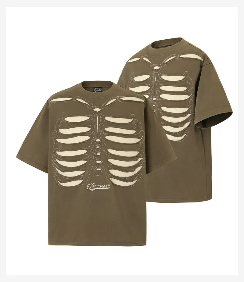 Men's Washed Vintage Cotton T-Shirt - Skull Embroidery