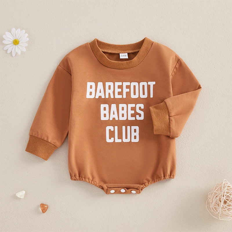 0-18M Baby Boys Girls Sweatshirt Romper Letter Print Long Sleeve Jumpsuit Babygrow