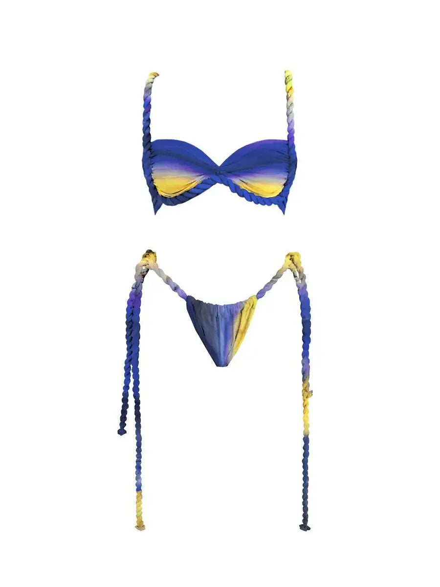 Women's Braid Bandage Bikini with Skirt 3Pcs Halter Bra Summer Skirt